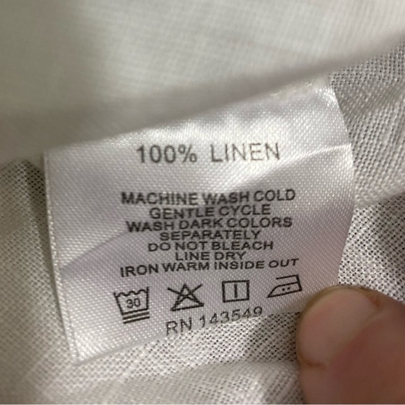 Symple NYC Tunic Womens Size Large White Linen Navy Blue Detail Boho Blouse Top - Picture 8 of 8